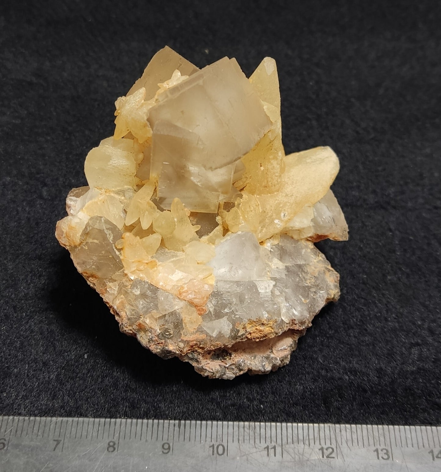 An amazing specimen of cubic grey color Fluorite with Calcite 146 grams