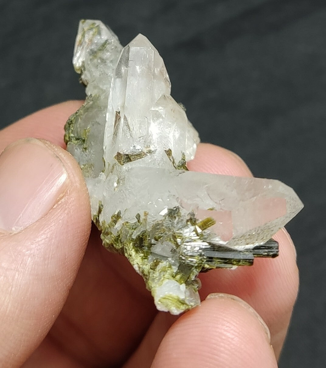 An aesthetic specimen of Epidote quartz cluster 19 grams