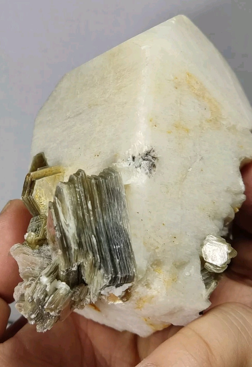 An aesthetic combo specimen of feldspar tourmaline muscovite apatite 735 grams