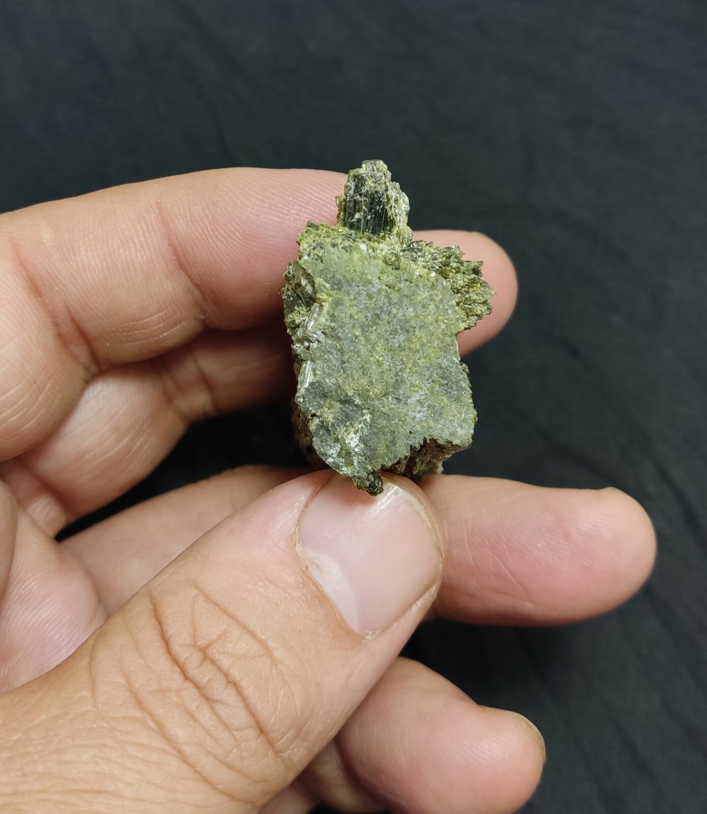 An aesthetic specimen of dark green color Epidote crystal spray 44 grams