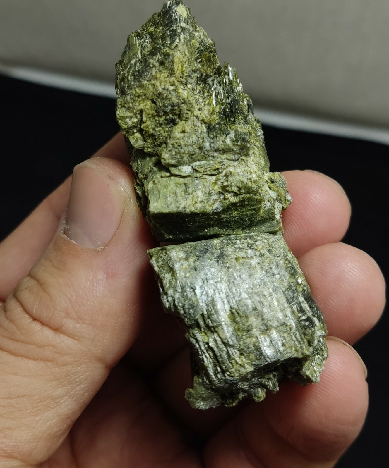 An aesthetic specimen of dark green color Epidote crystal spray 78 grams