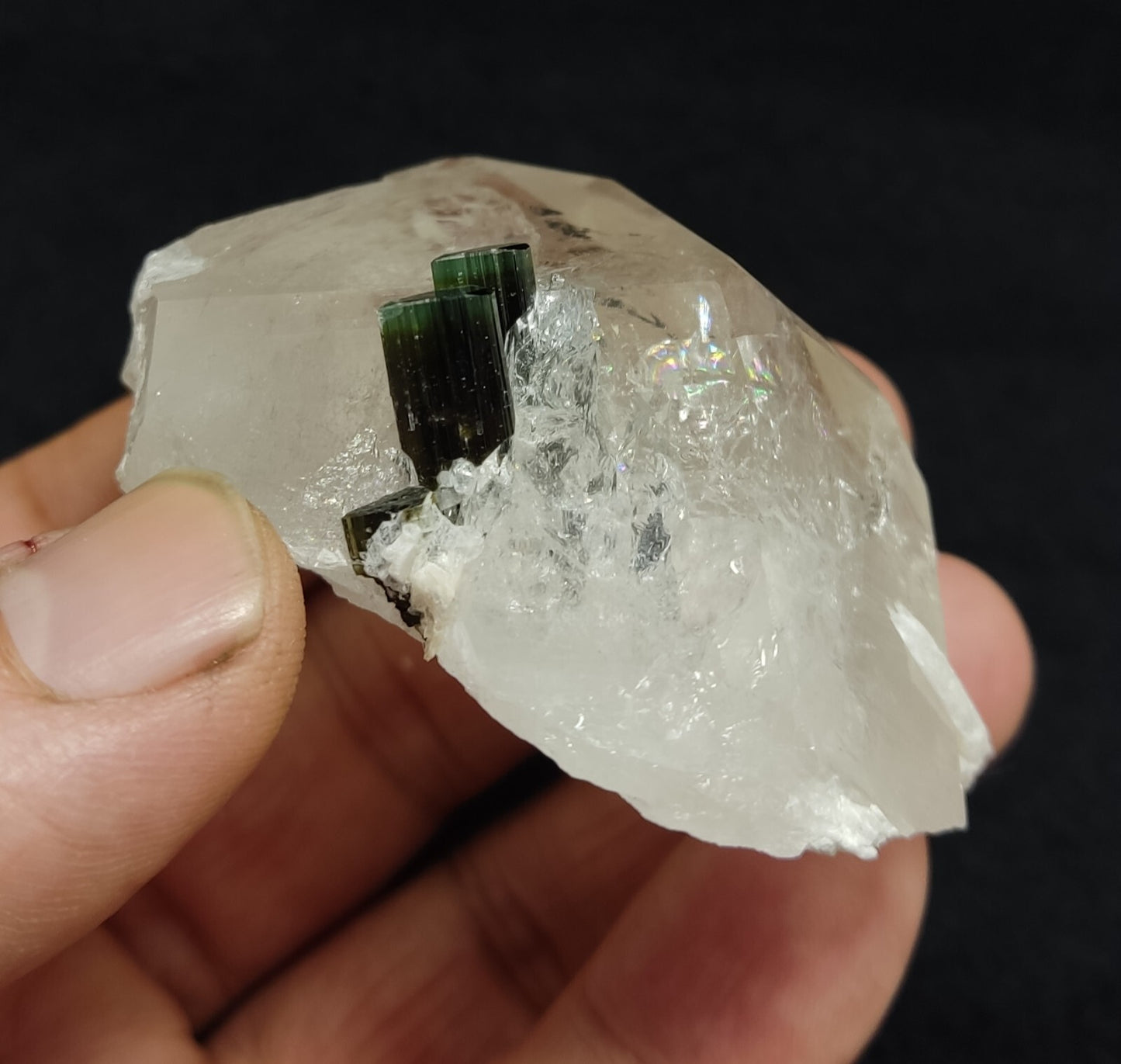 An amazing specimen of green cap Tourmalines on quartz 106 grams