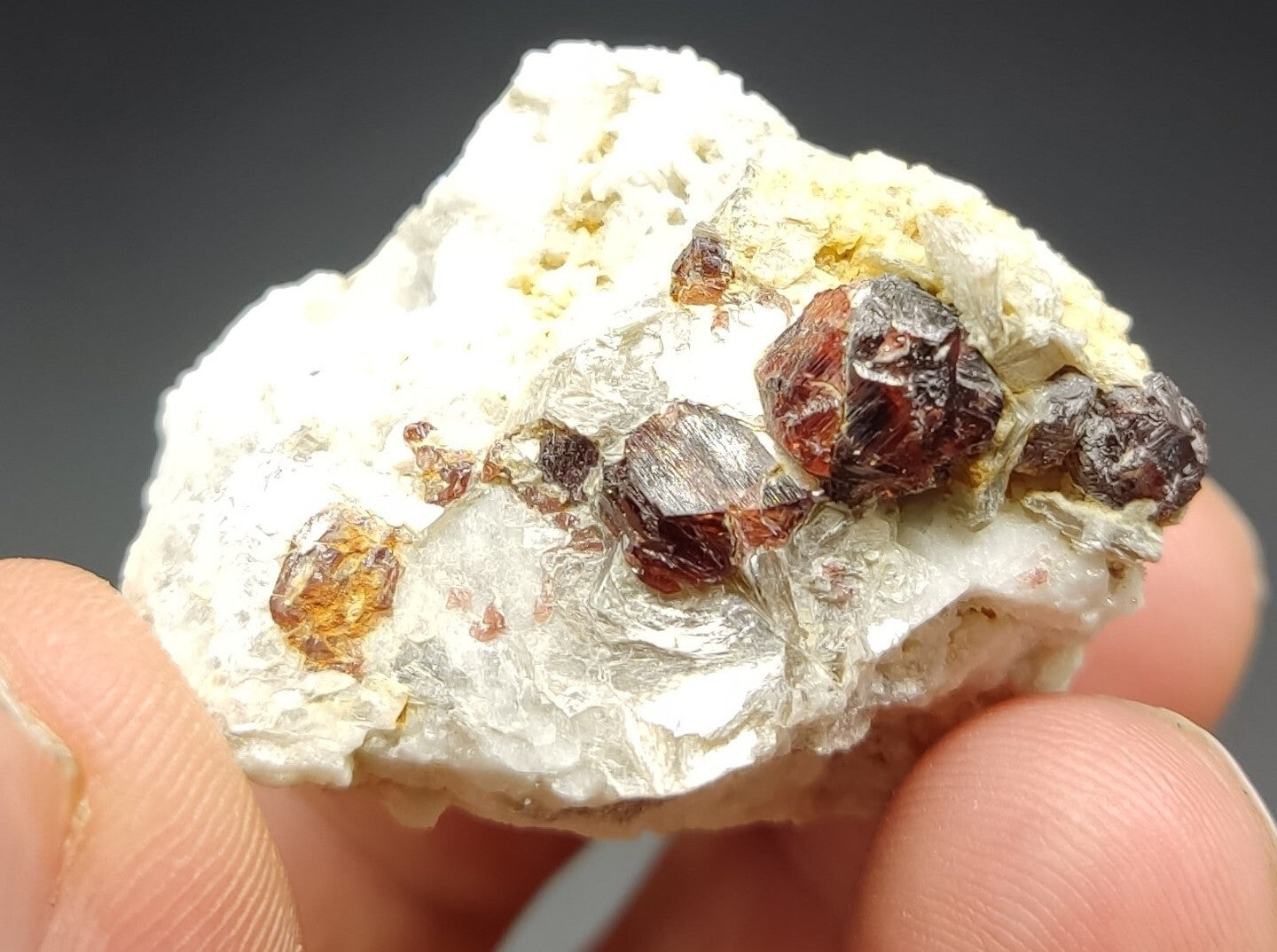 An aesthetic specimen of spessartine garnets on albite/feldspar 45 grams