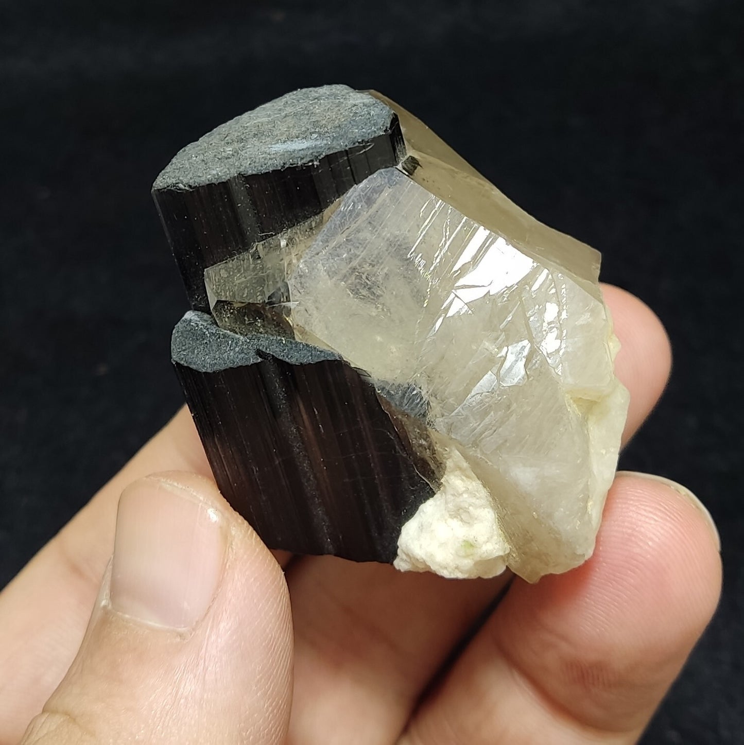 An Aesthetic specimen of black Tourmaline crystal with quartz 87 grams