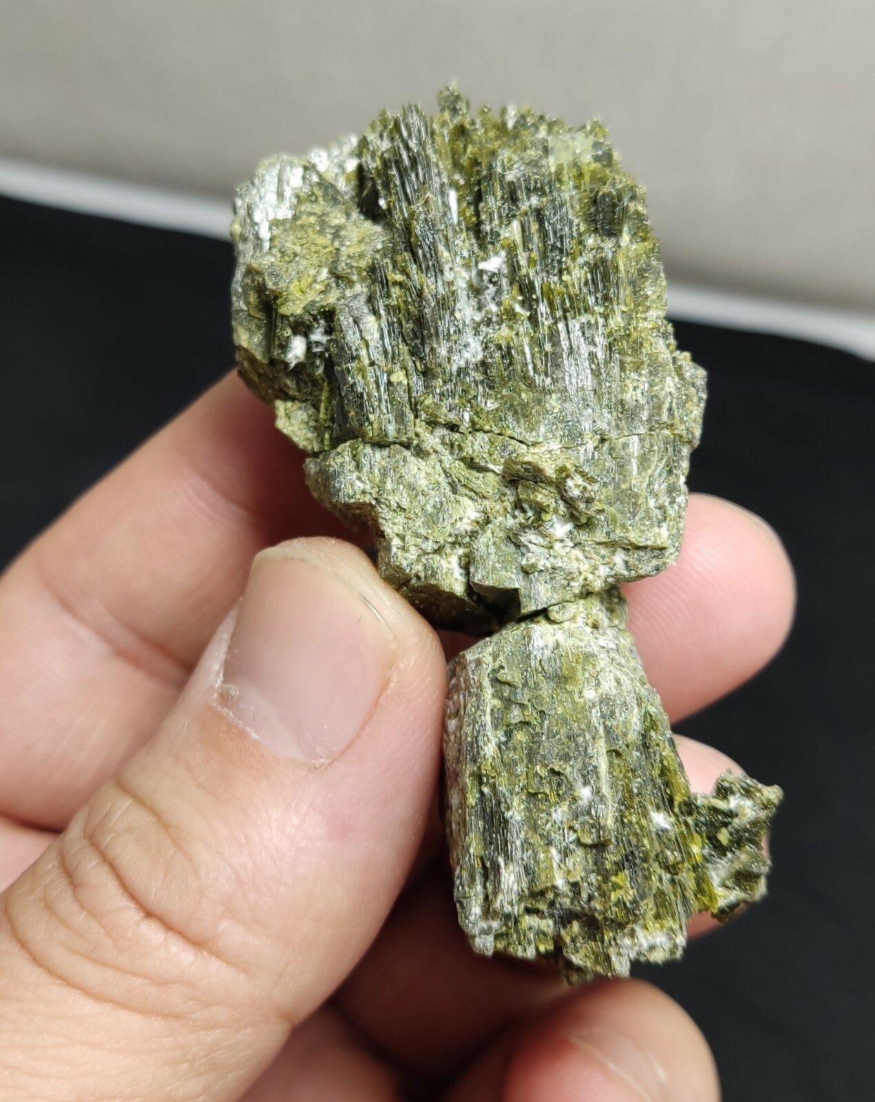 An aesthetic specimen of dark green color Epidote crystal spray 78 grams