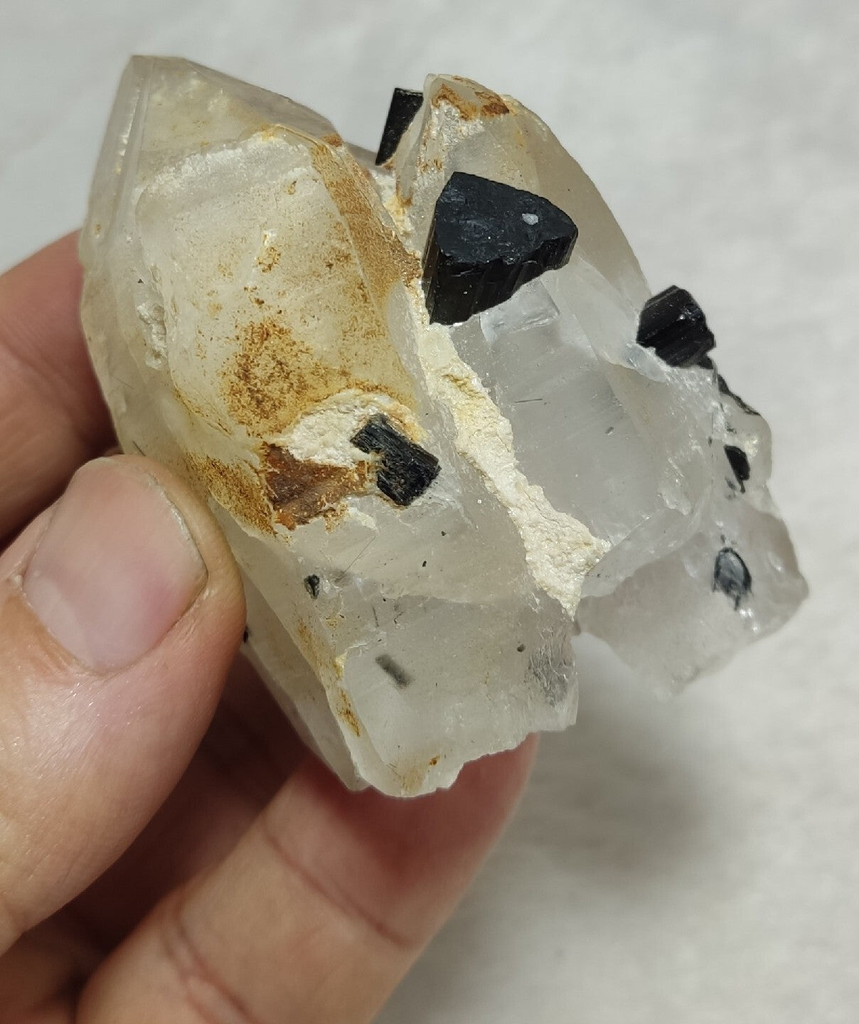 Natural quartz crystals cluster with black tourmaline 147 grams