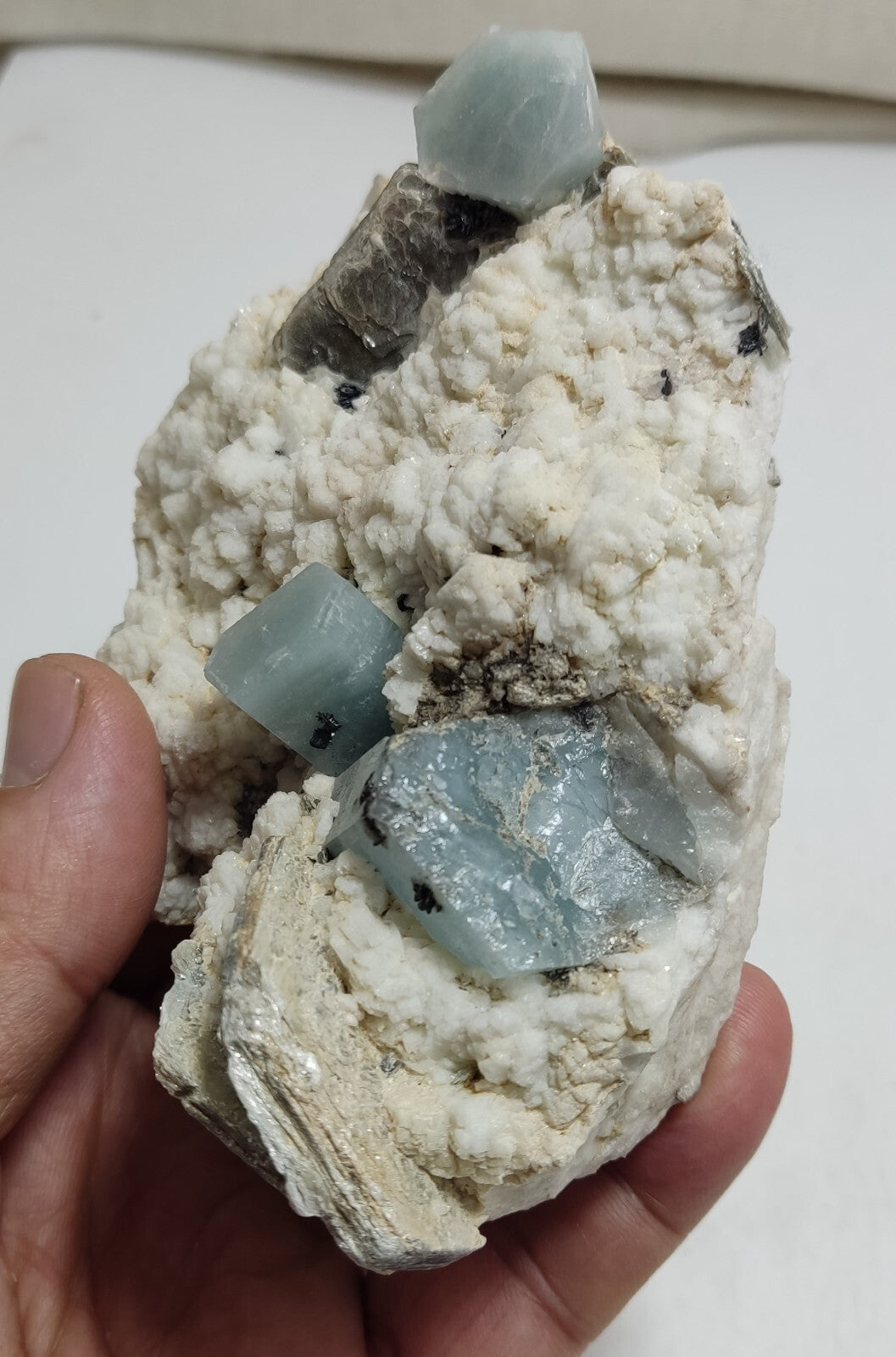 An aesthetic Specimen of Afghanistan Aquamarine with mica and Schorl 525 grams