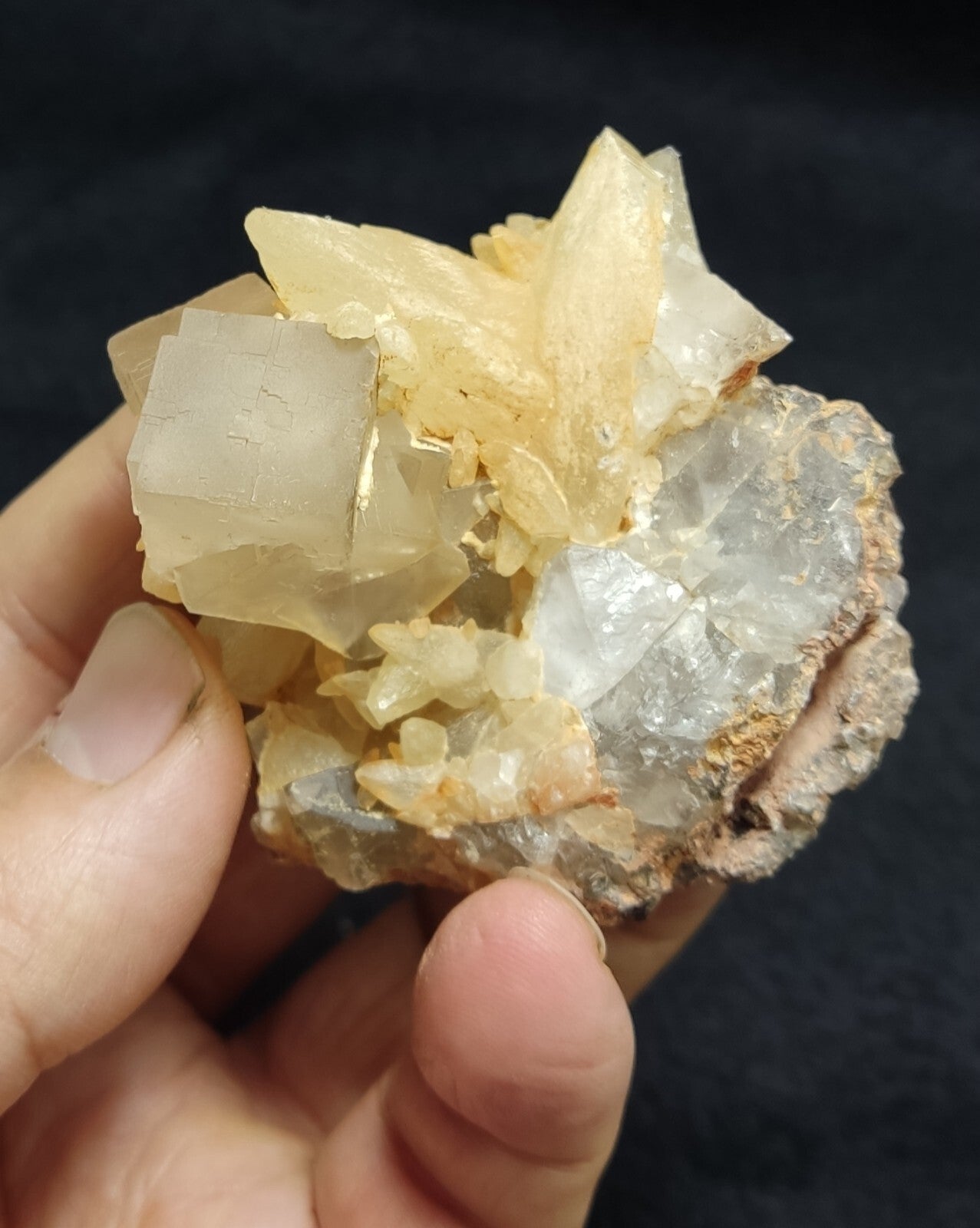 An amazing specimen of cubic grey color Fluorite with Calcite 146 grams