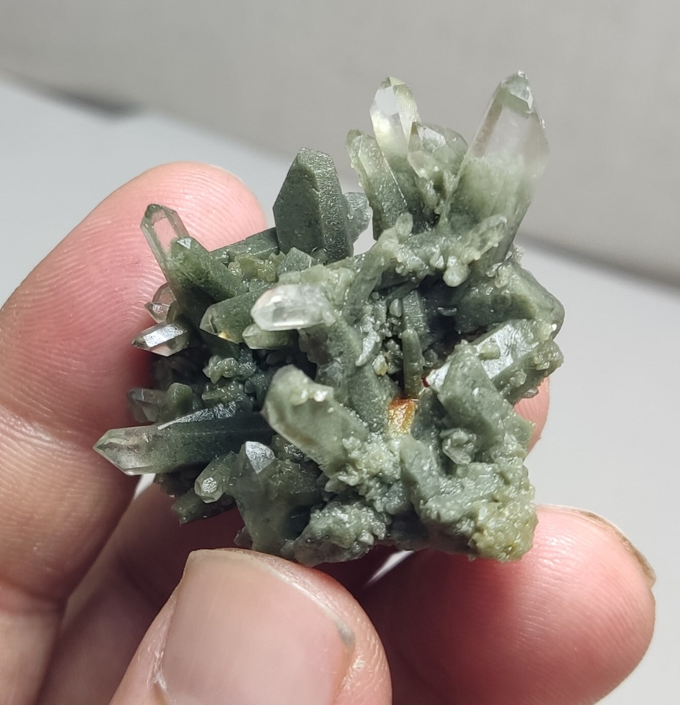 An Aesthetic miniature/thumbnail terminated chlorite Quartz cluster 15 grams