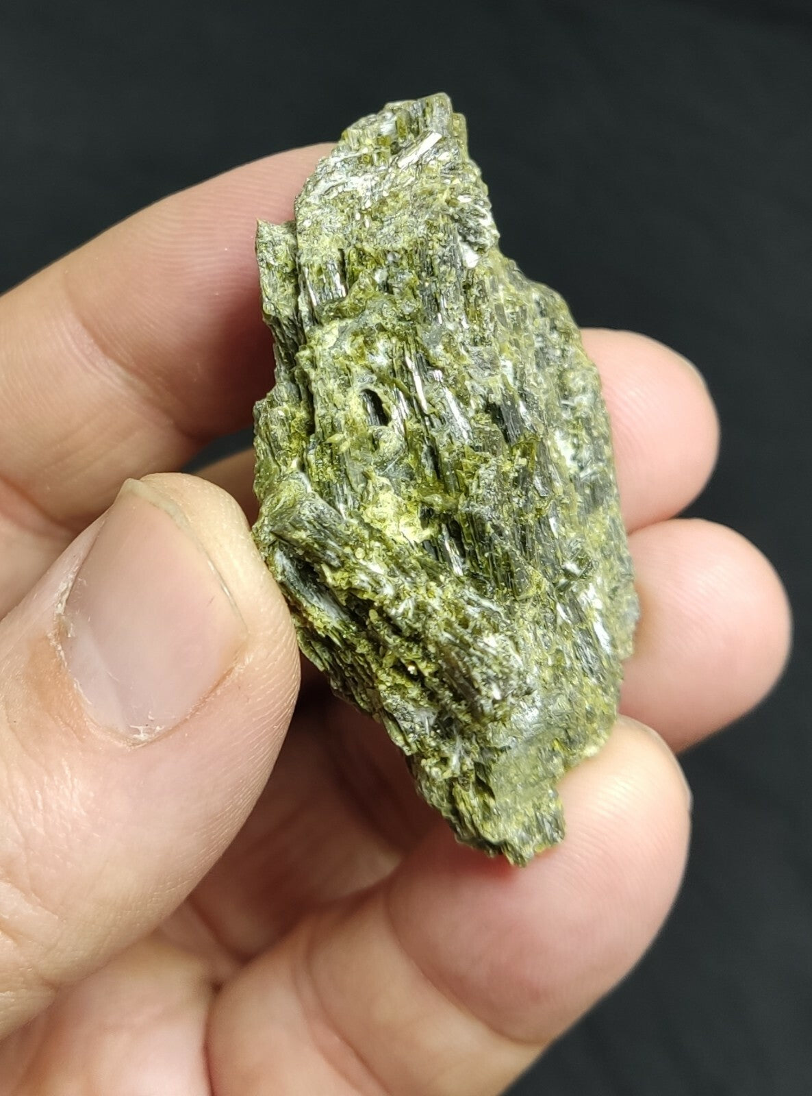 An aesthetic specimen of dark green color Epidote crystal spray 48 grams