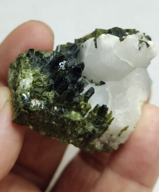 An aesthetic specimen of Epidote quartz cluster 73 grams