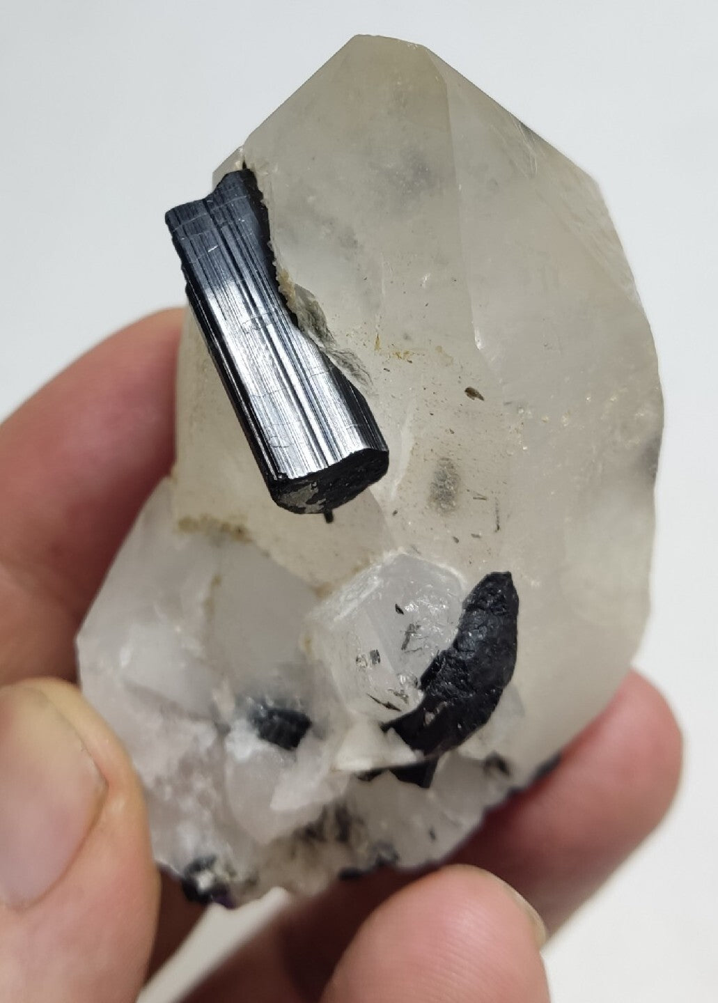 Natural quartz crystal with black tourmaline 126 grams