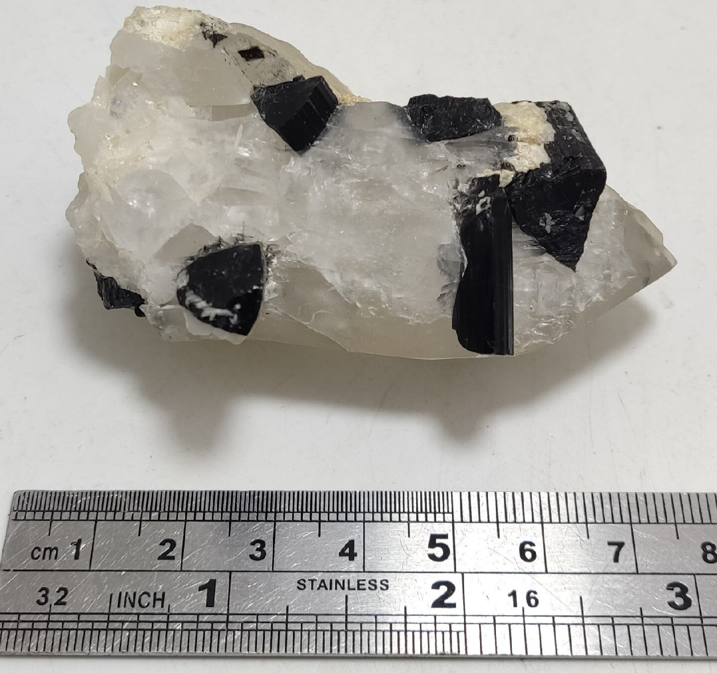 Natural quartz crystal with black tourmaline 118 grams