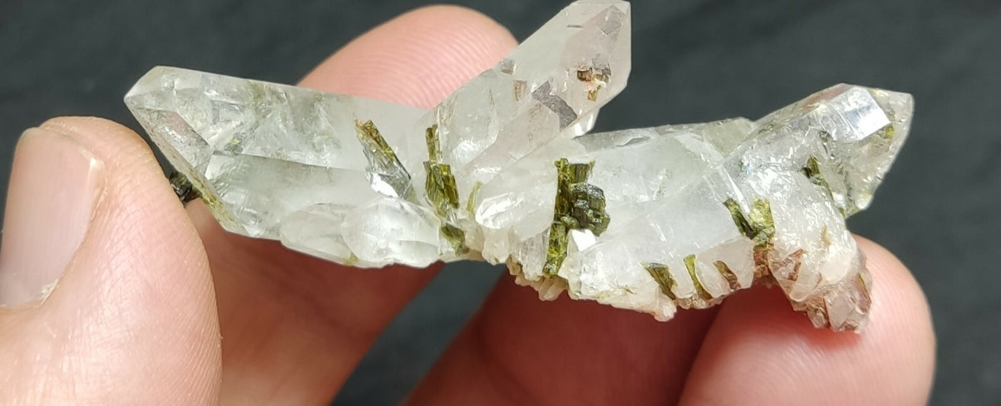 An aesthetic specimen of Epidote quartz cluster 19 grams