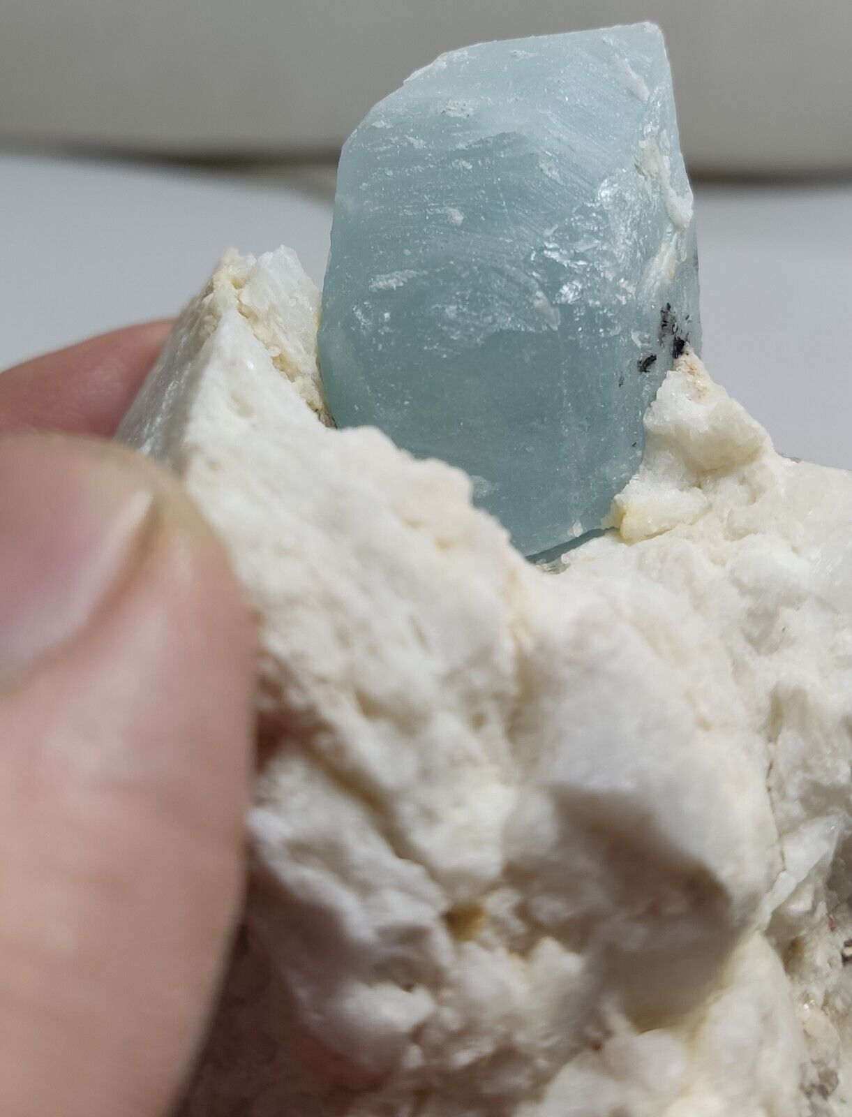 An aesthetic Specimen of Afghanistan Aquamarine on albite 530 grams