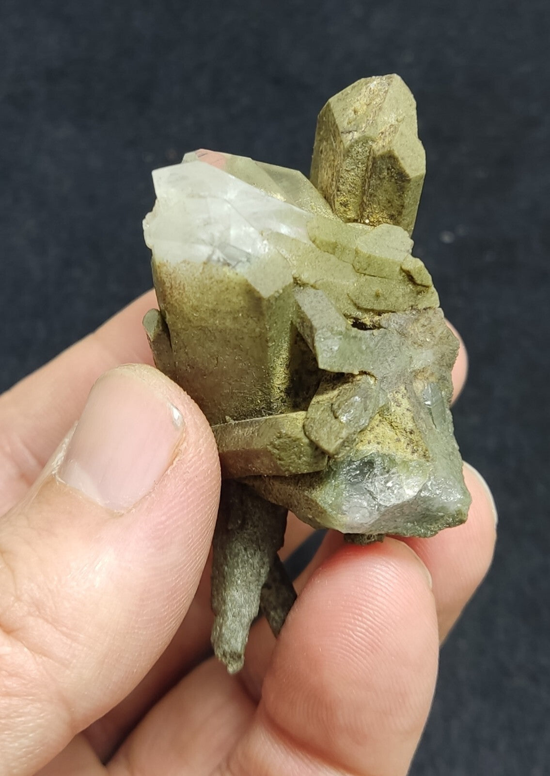 An Aesthetic specimen of chlorite included quartz cluster 54 grams