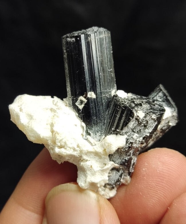 Natural Terminated Black Tourmaline Crystal Cluster with Albite 24 grams