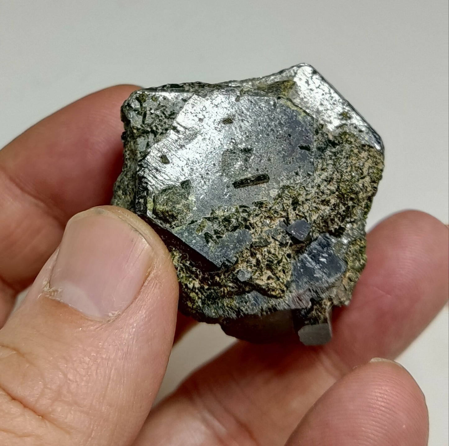 An aesthetic specimen of dark green color Epidote crystals 79 grams