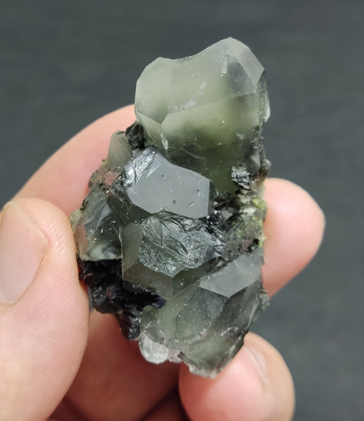 An aesthetic specimen of Epidote quartz cluster 36 grams