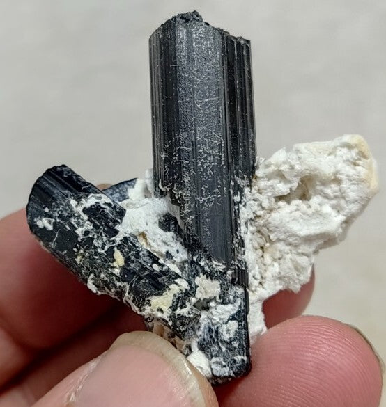 Natural Terminated Black Tourmaline Crystal Cluster with Albite 24 grams