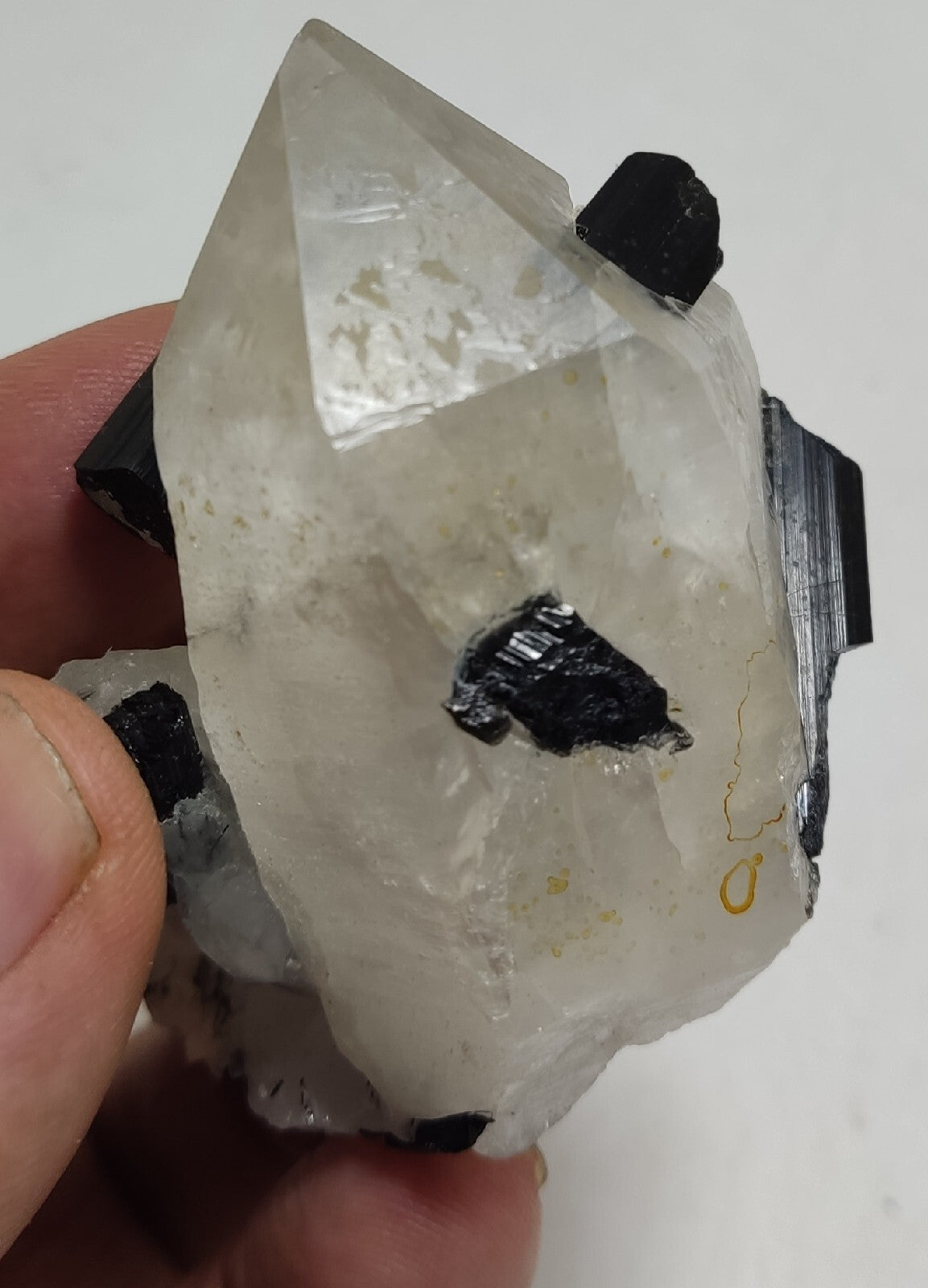 Natural quartz crystal with black tourmaline 126 grams