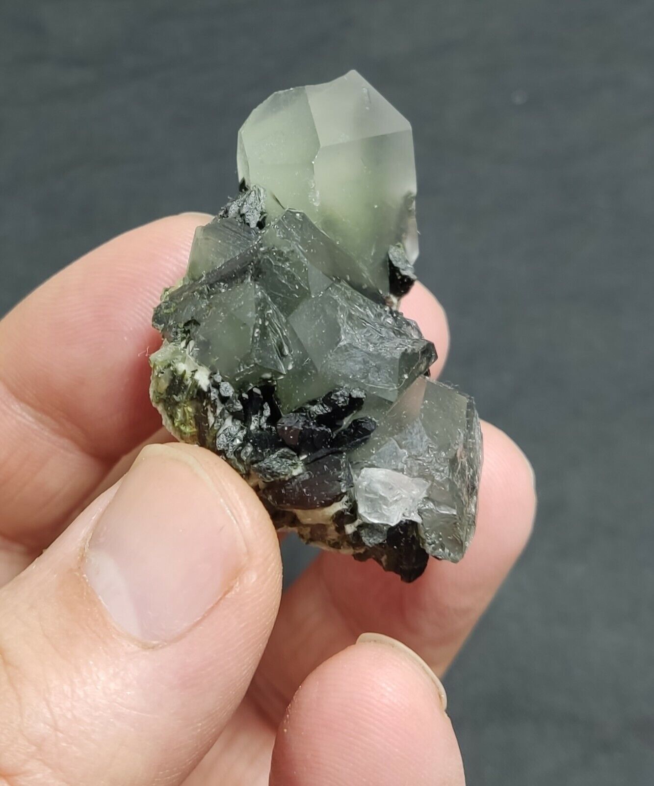 An aesthetic specimen of Epidote quartz cluster 36 grams