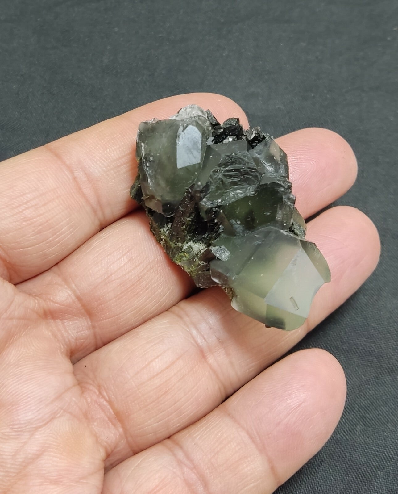 An aesthetic specimen of Epidote quartz cluster 36 grams