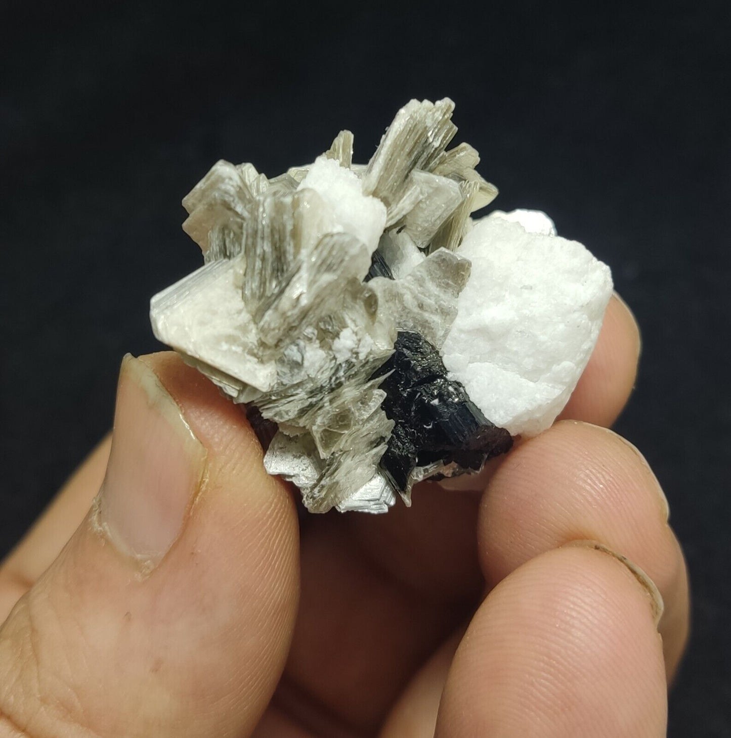 22 grams terminated muscovite cluster with albite and black tourmaline
