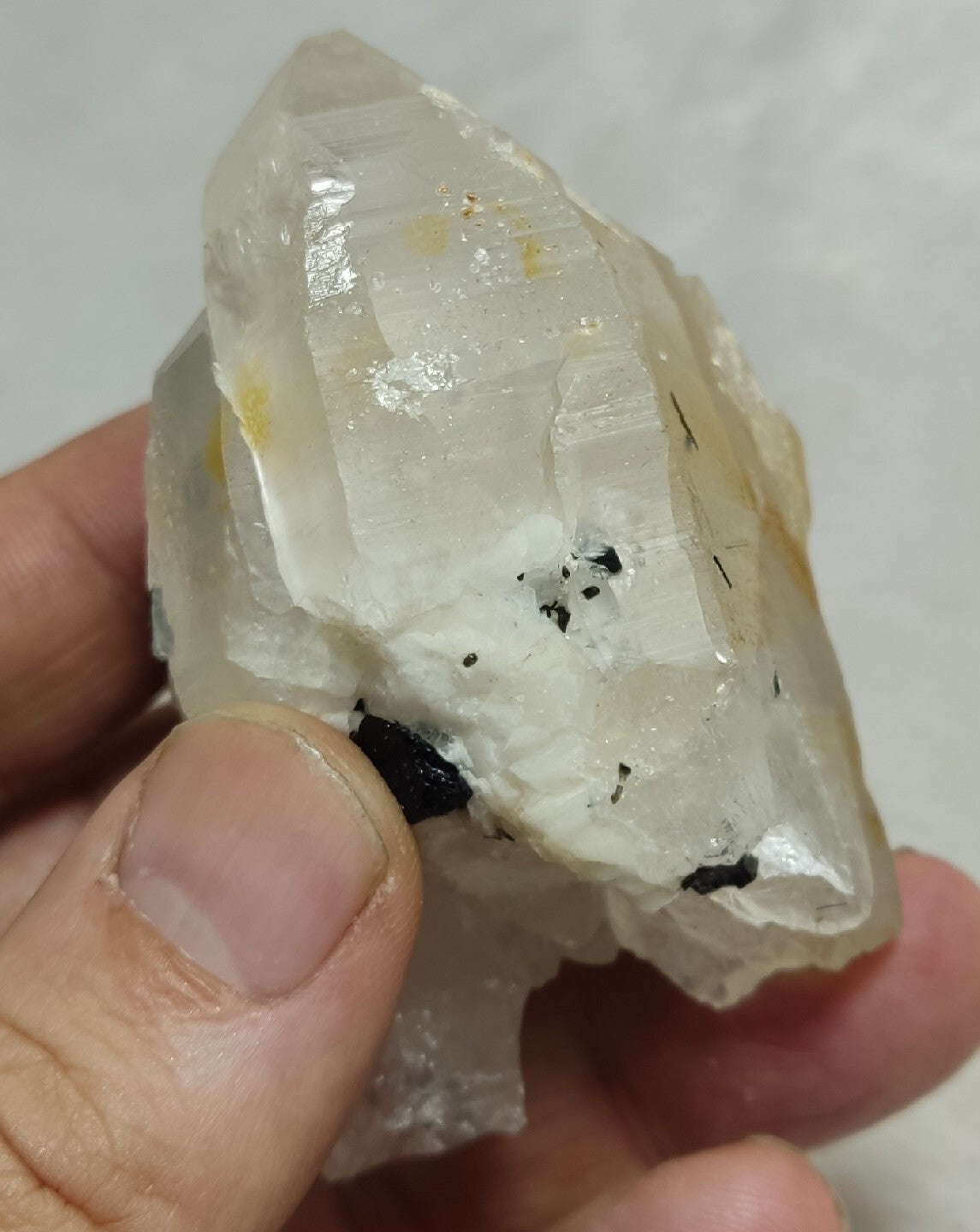 Natural quartz crystals cluster with black tourmaline 147 grams