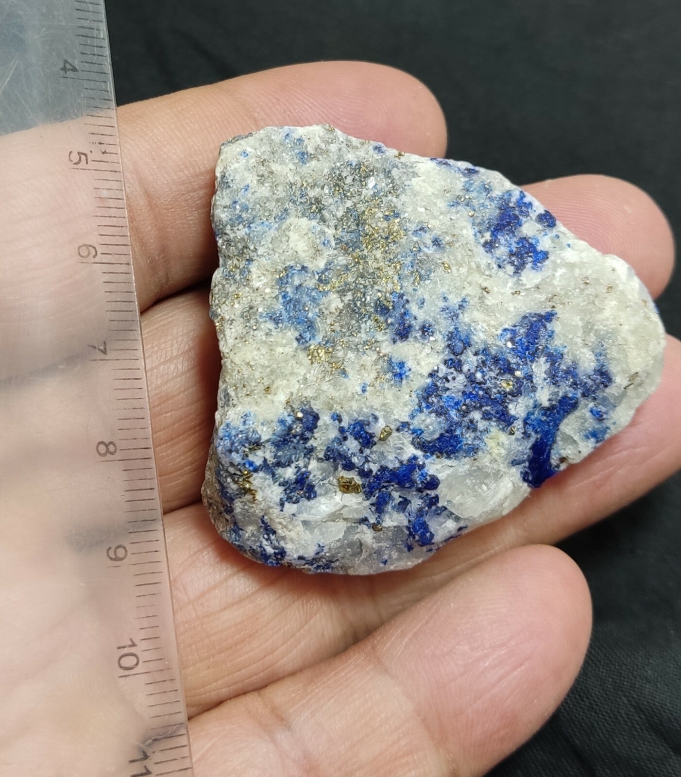 Amazing specimen of fluorescent Lazurite with pyrite on matrix 55 grams