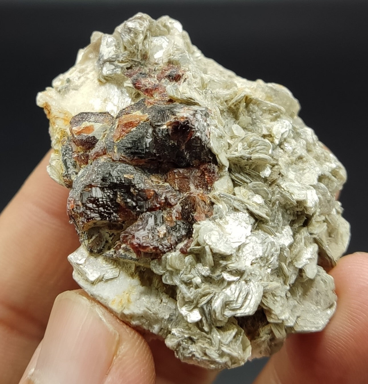 An aesthetic specimen of spessartine garnets on muscovite 58 grams