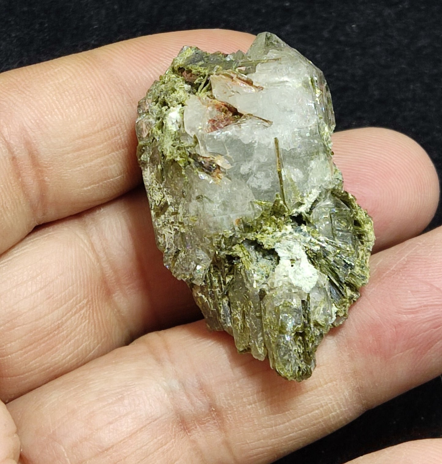 An aesthetic specimen of Epidote quartz cluster 30 grams