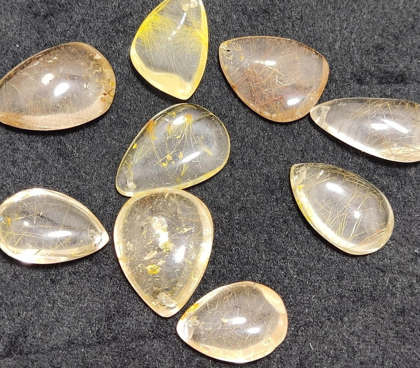 44 grams, 9 Natural beautiful Rutilated quartz pendants