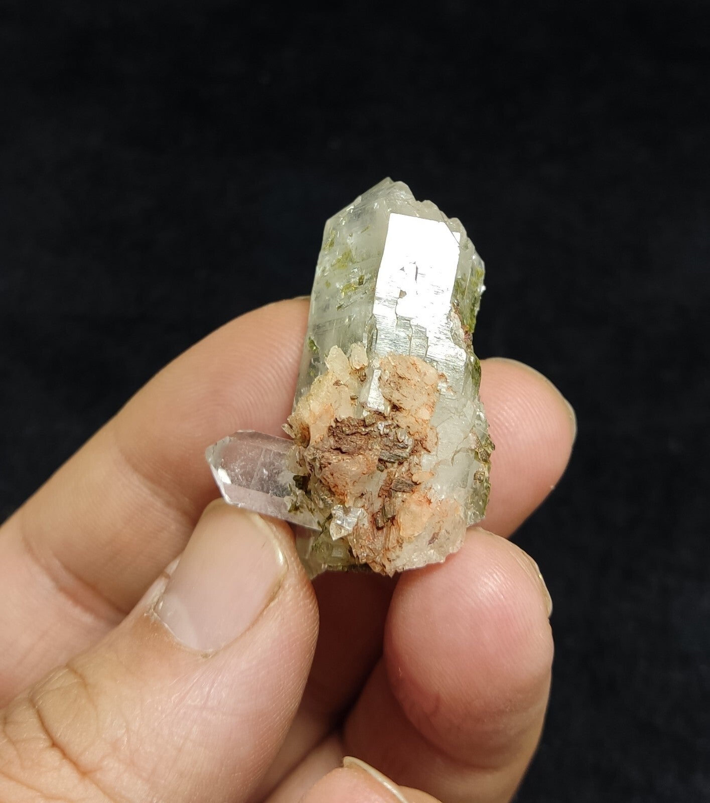 An aesthetic specimen of Epidote quartz cluster 22 grams