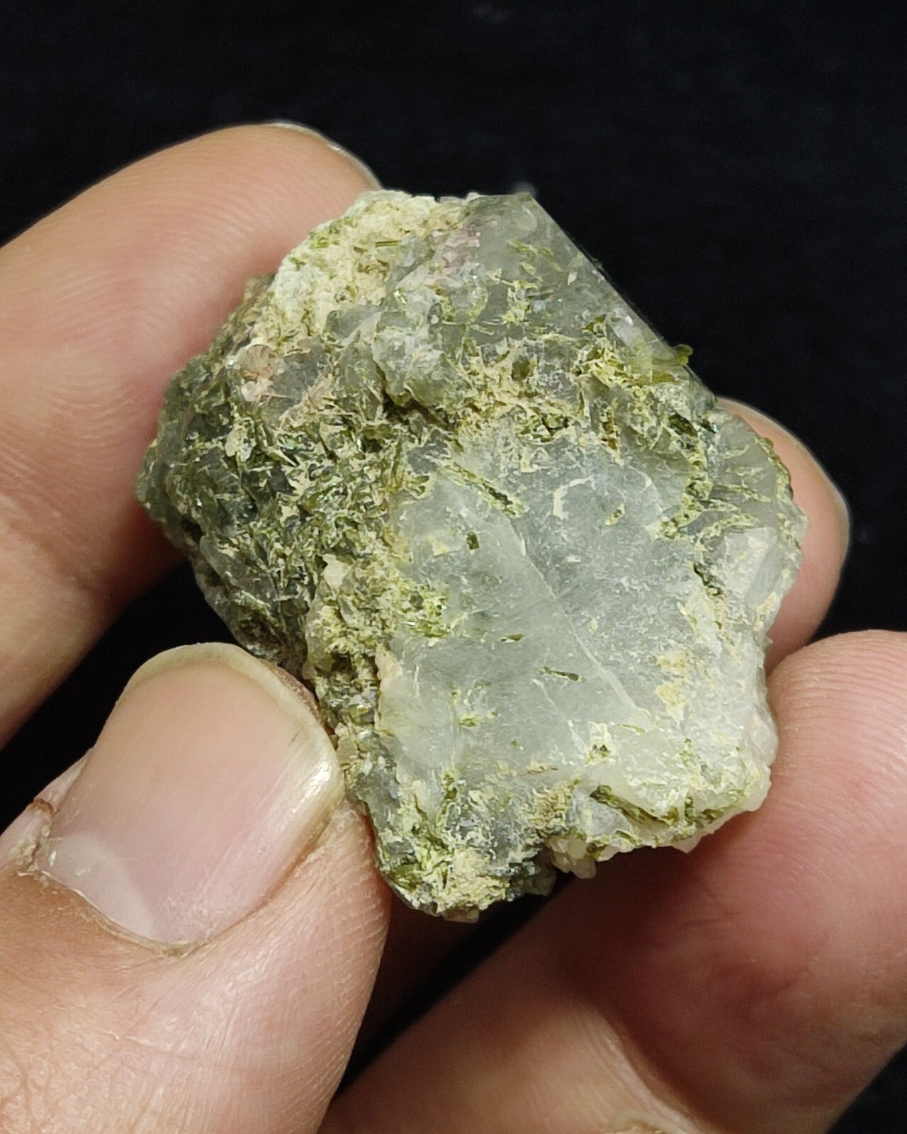 An aesthetic specimen of Epidote quartz cluster 33 grams