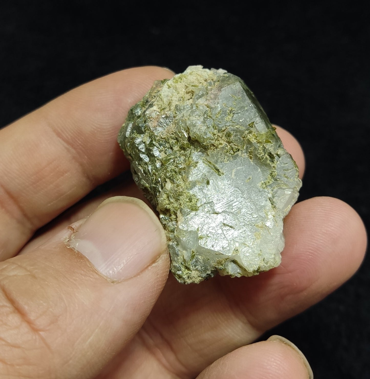 An aesthetic specimen of Epidote quartz cluster 33 grams