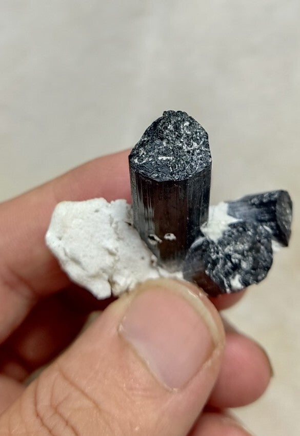 Natural Terminated Black Tourmaline Crystal Cluster with Albite 24 grams