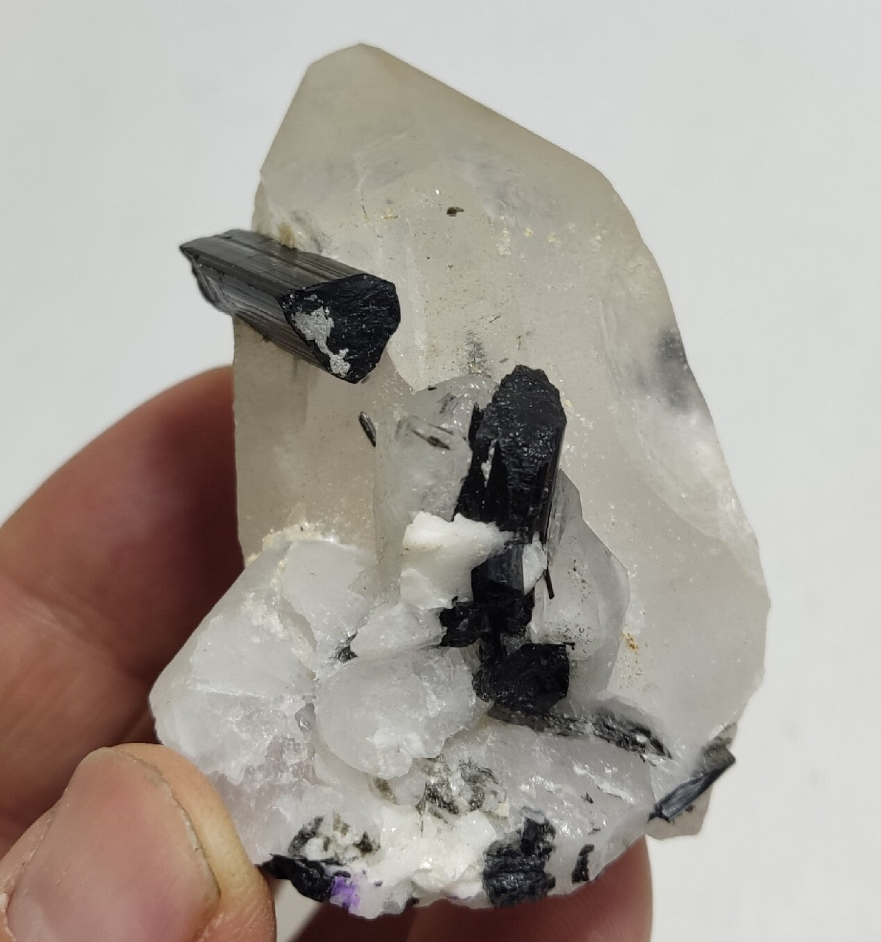 Natural quartz crystal with black tourmaline 126 grams
