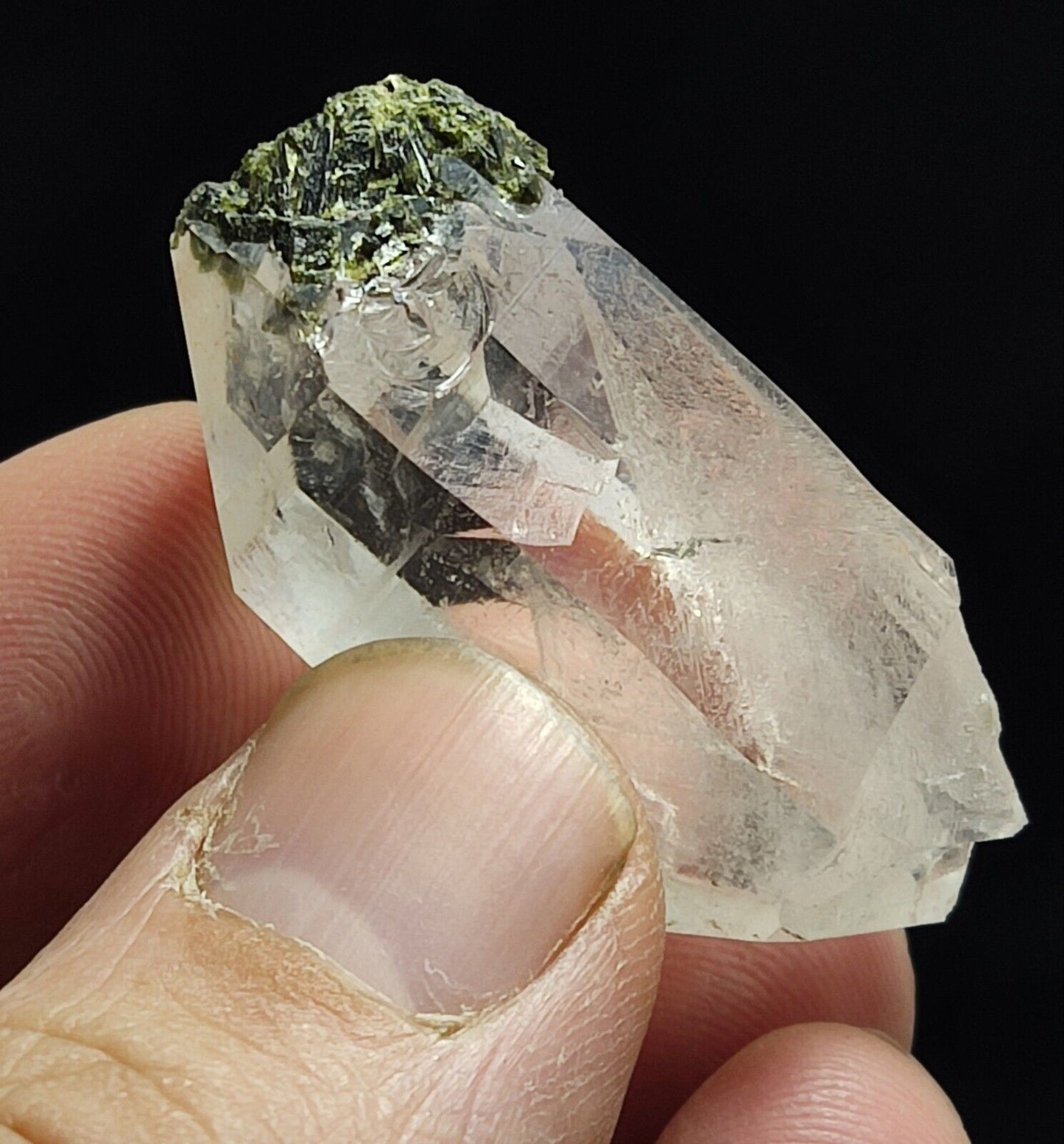 An aesthetic specimen of Epidote quartz cluster 24 grams