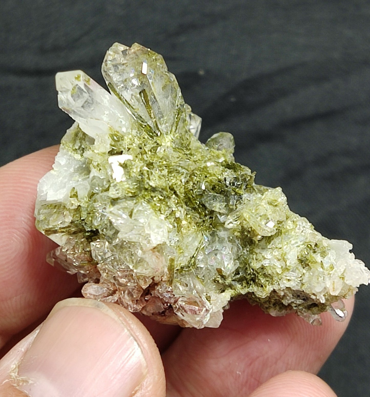 An aesthetic specimen of Epidote quartz cluster 22 grams