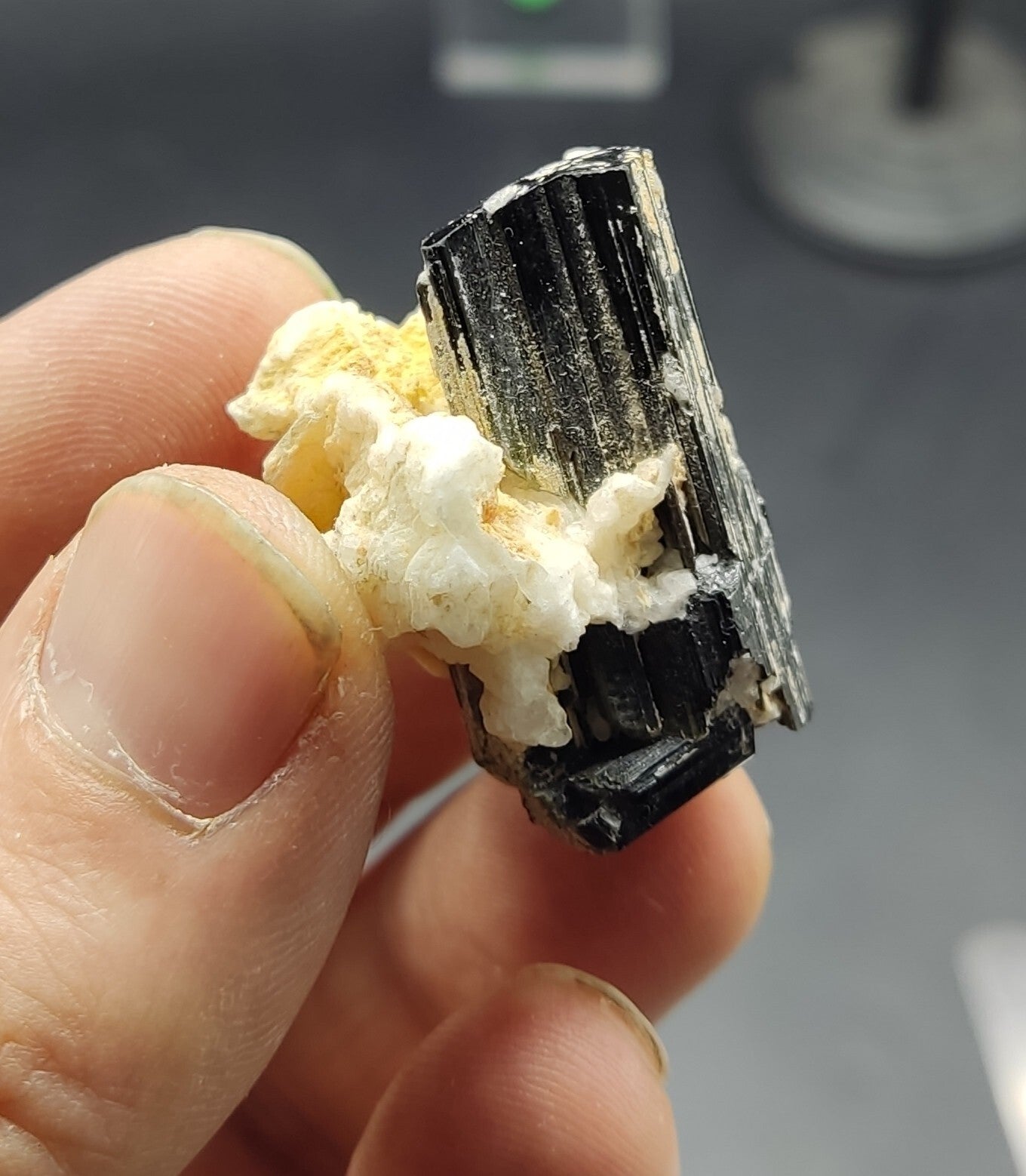 An aesthetic specimen of black tourmaline crystal on matrix 21 grams