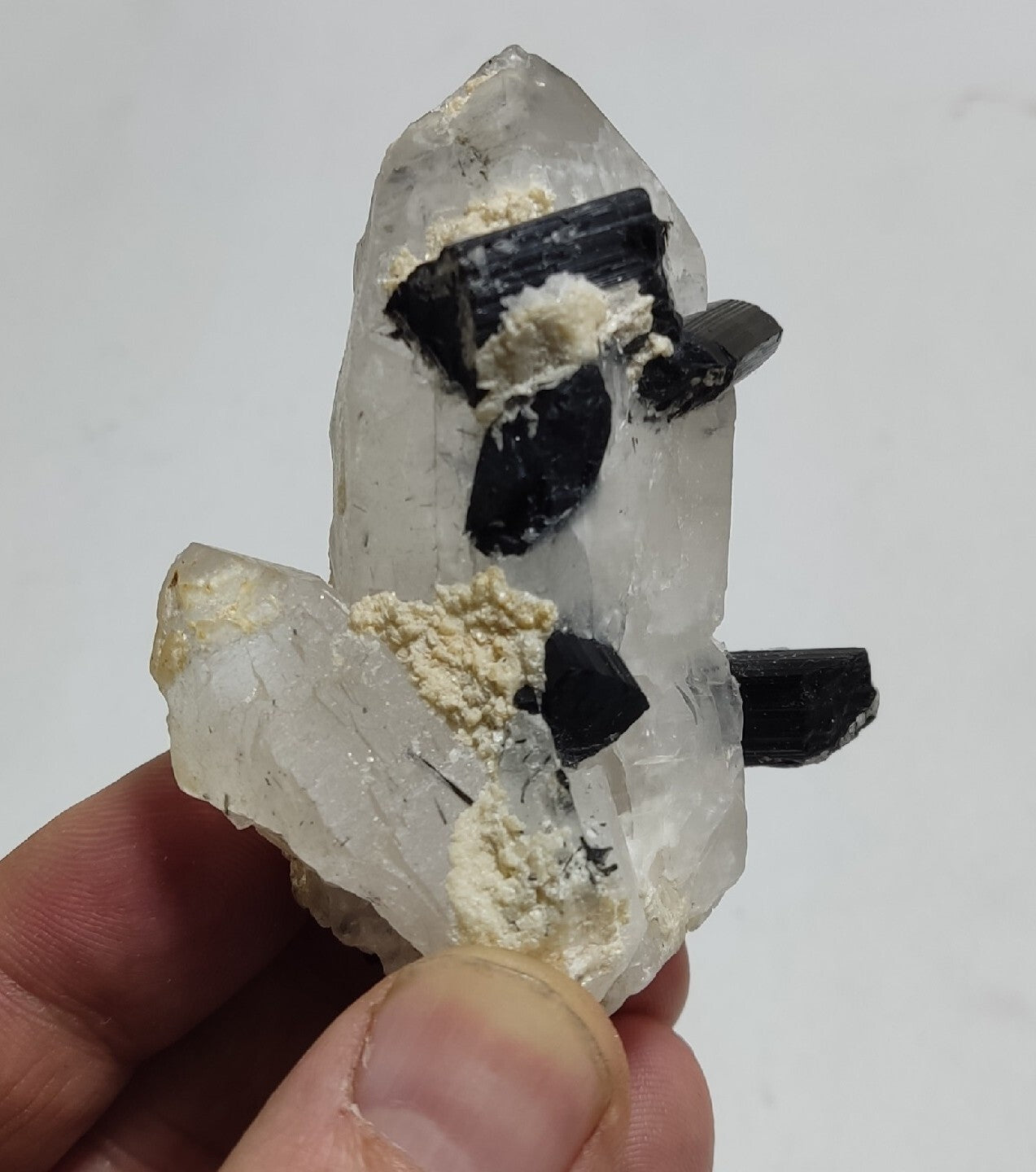 Natural quartz crystal with black tourmaline 118 grams
