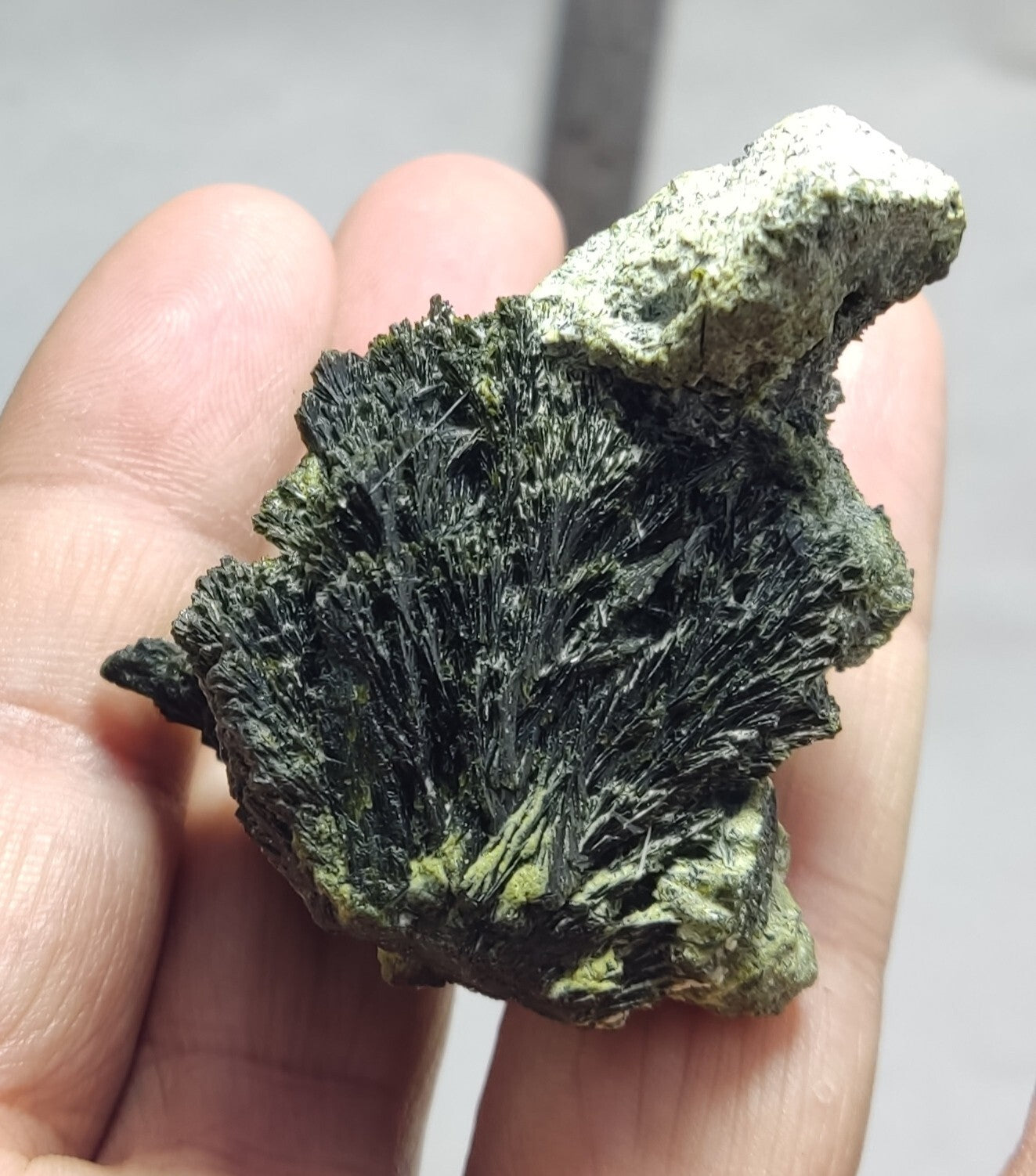 An aesthetic specimen of epidote crystal spray type 66 grams