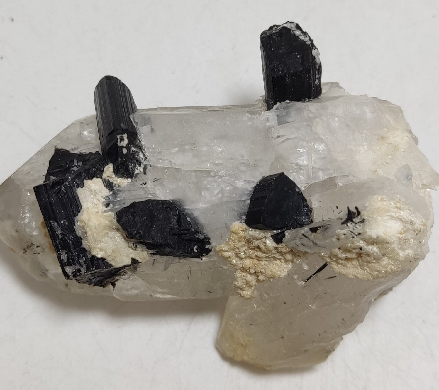 Natural quartz crystal with black tourmaline 118 grams