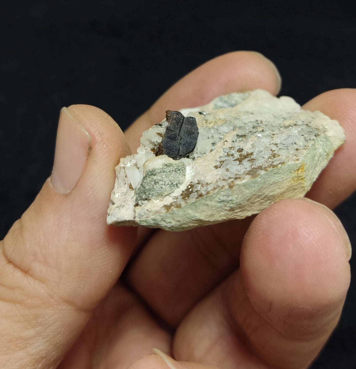 An amazing crystal specimen of dark brown Vesuvianite on matrix 27 grams