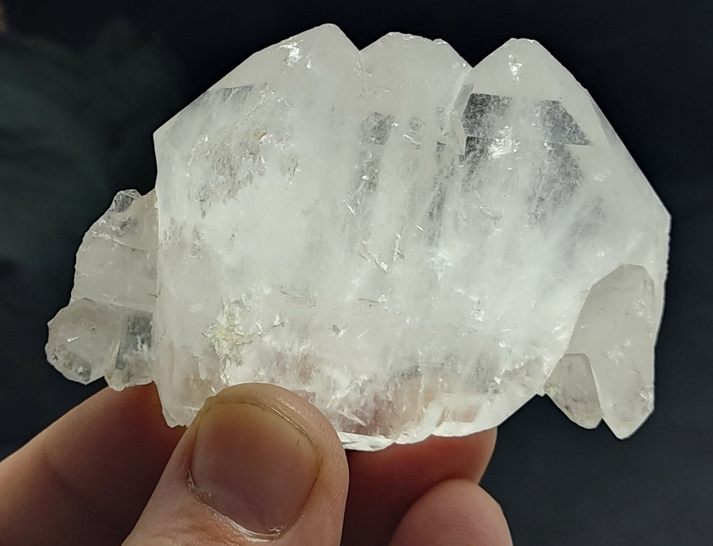 An aesthetic specimen of terminated faden Quartz crystals cluster 102 grams
