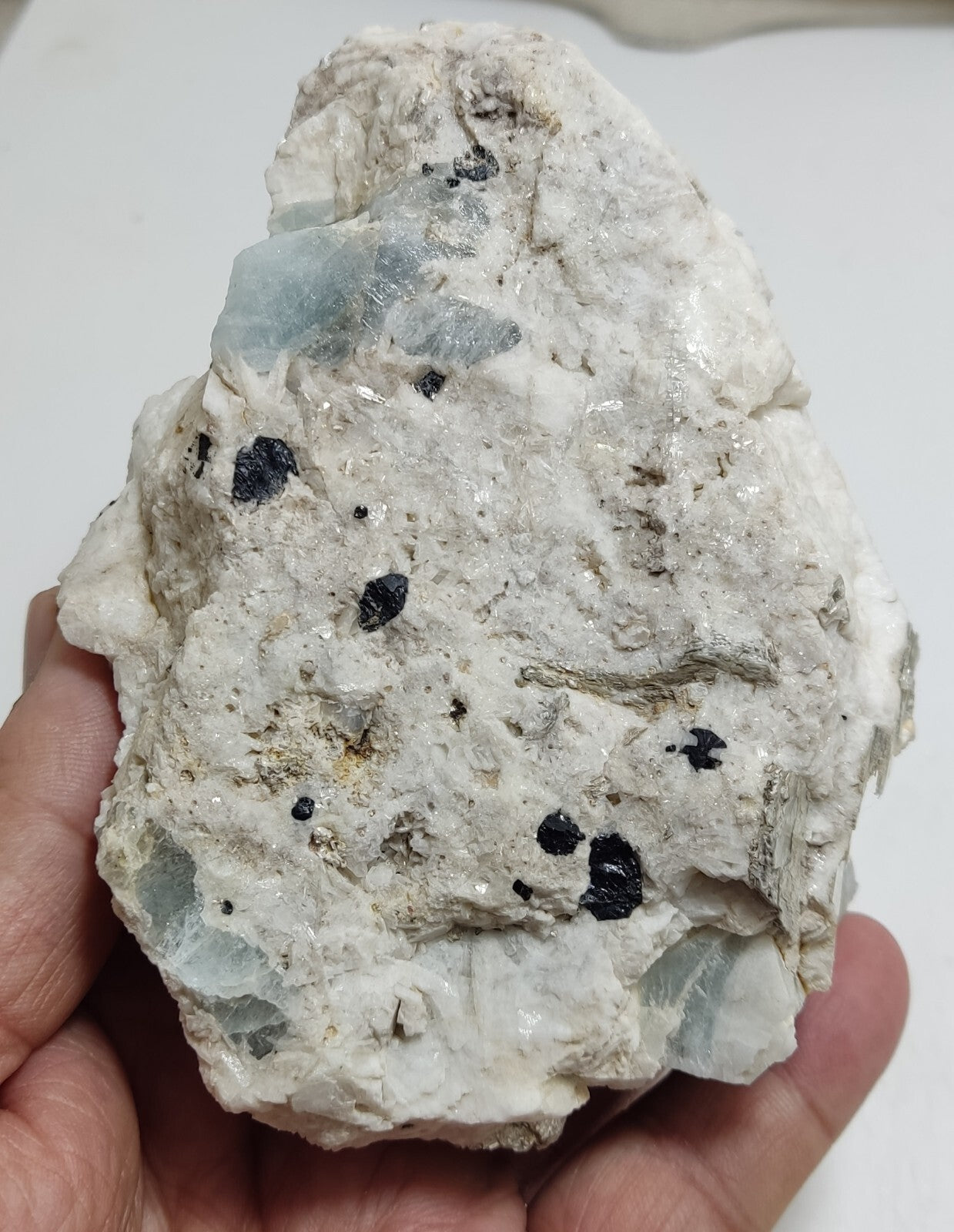 An aesthetic Specimen of Afghanistan Aquamarine with mica and Schorl 525 grams