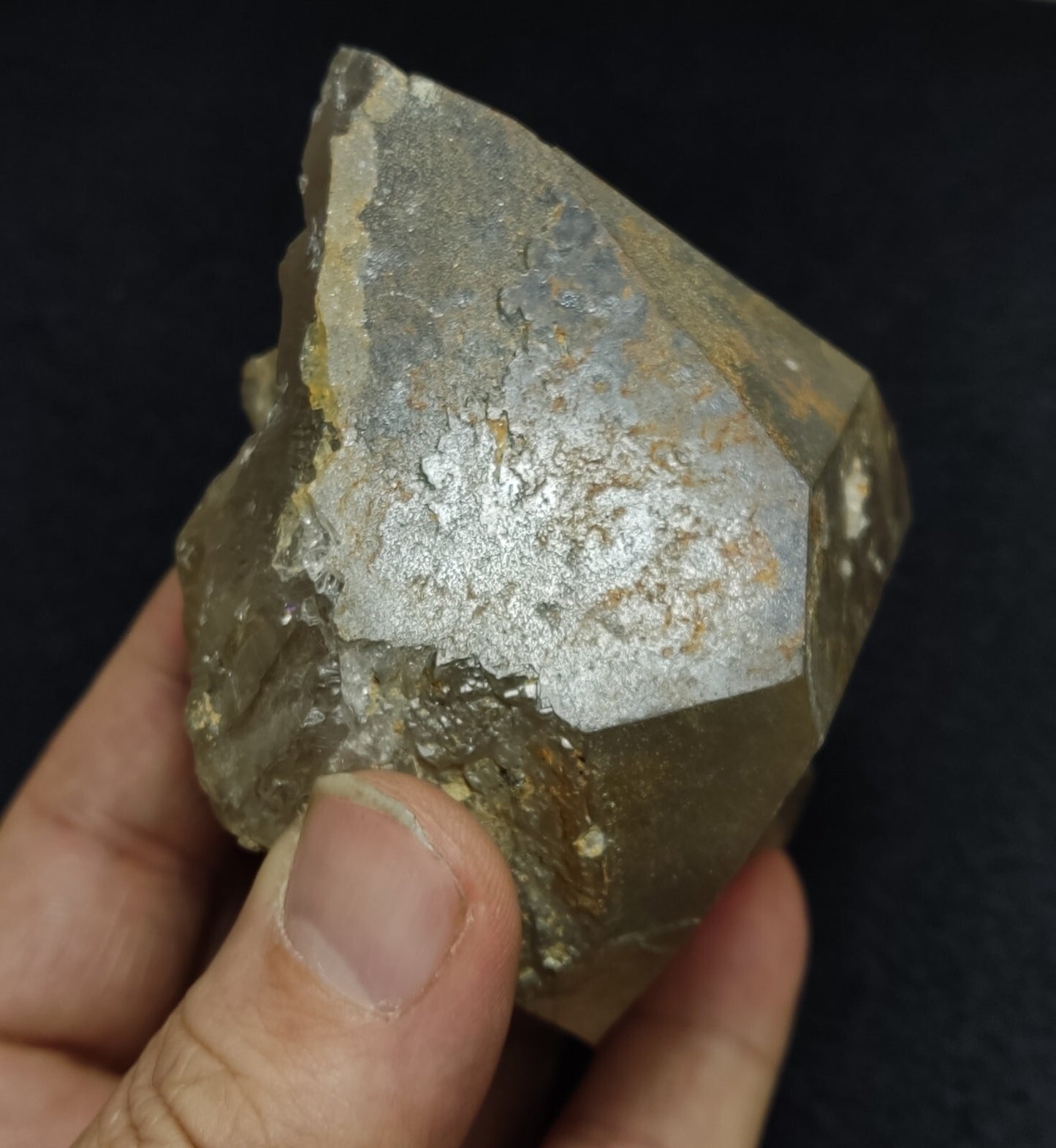 An Aesthetic terminated Quartz floater with rutiles and hematite 399 grams