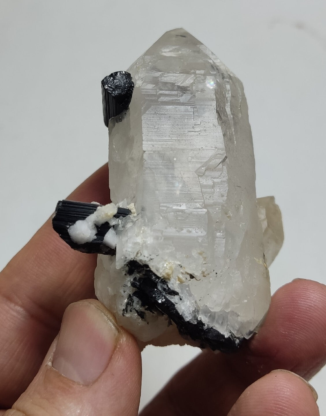 Natural quartz crystal with black tourmaline 118 grams