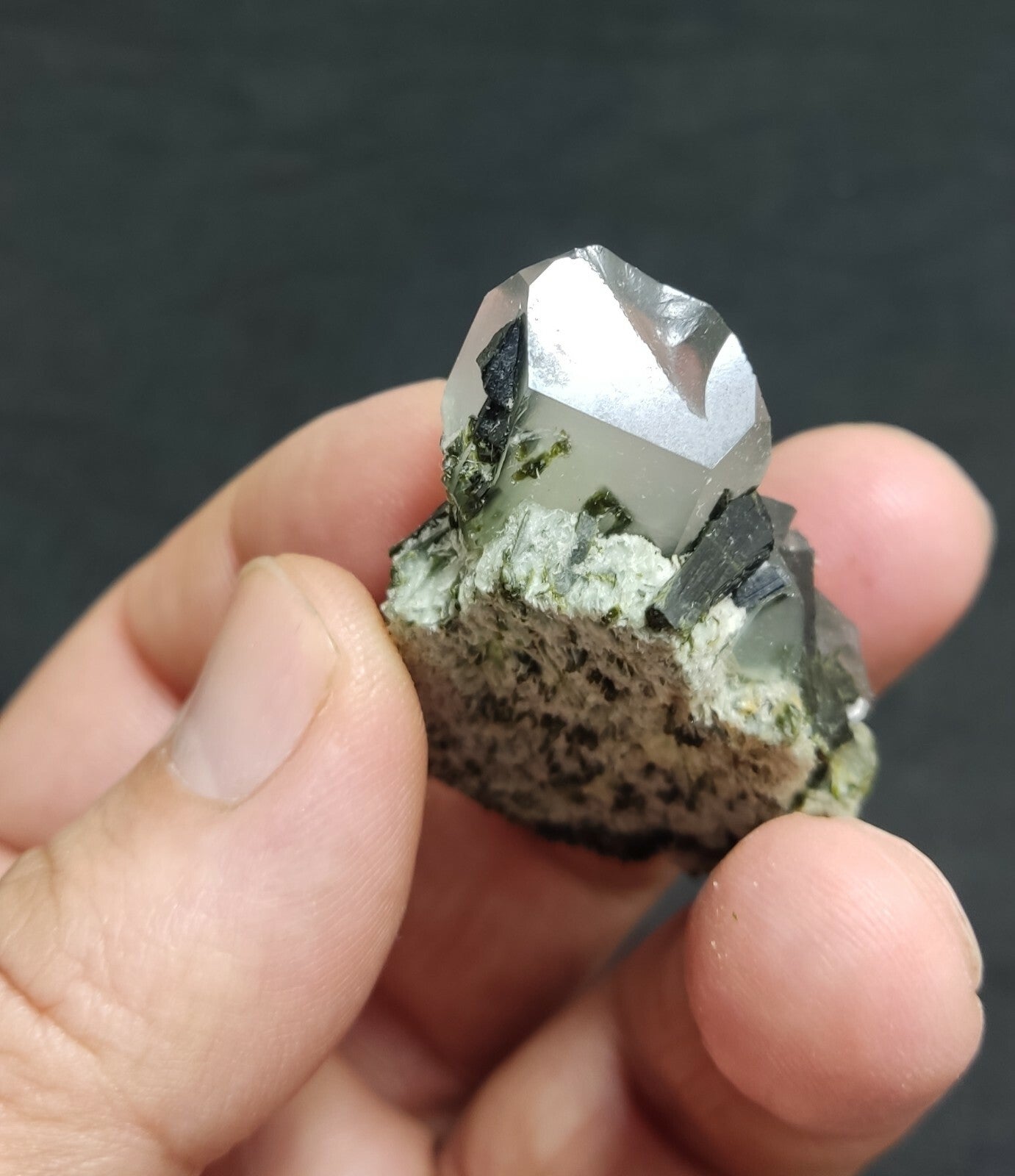 An aesthetic specimen of Epidote quartz cluster 36 grams